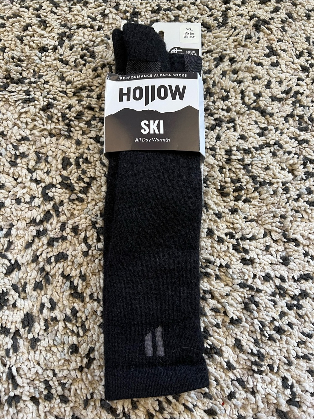Hollow Alpaca Ski Socks All Day Warmth Black Size XL